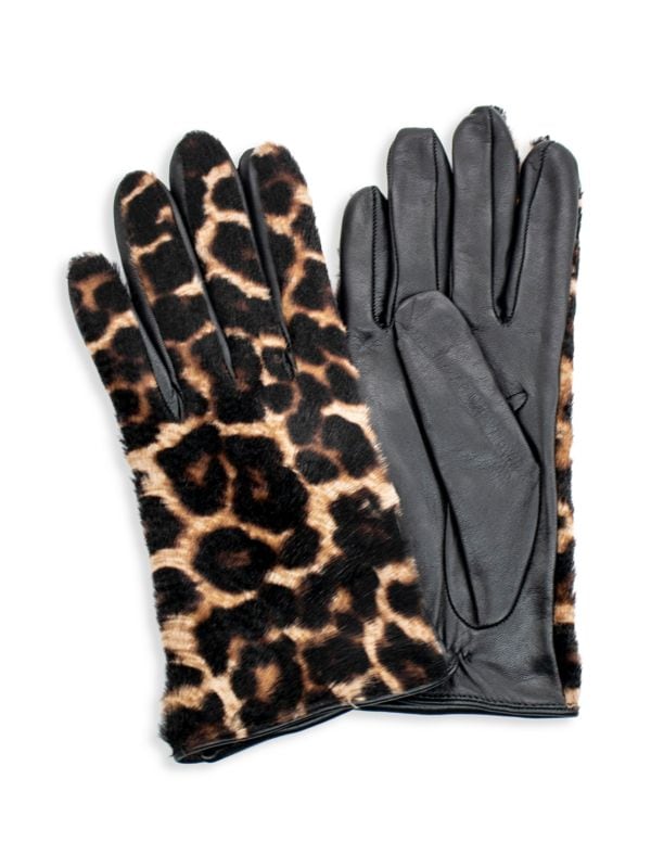 Технические перчатки из кожи и леопардового принта из волоса пони Portolano