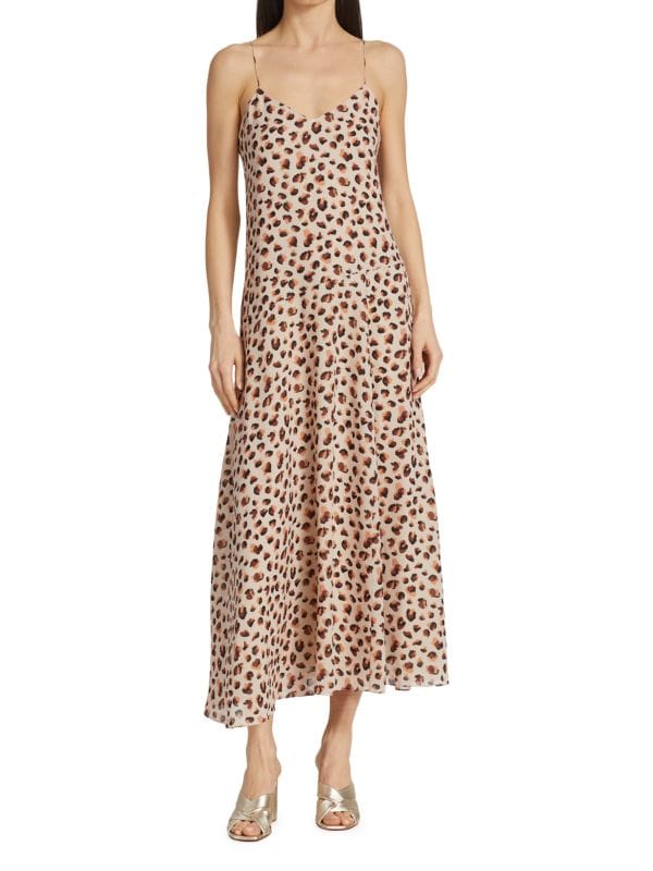 Шелковое платье-комбинация Flora с леопардовым принтом Theory