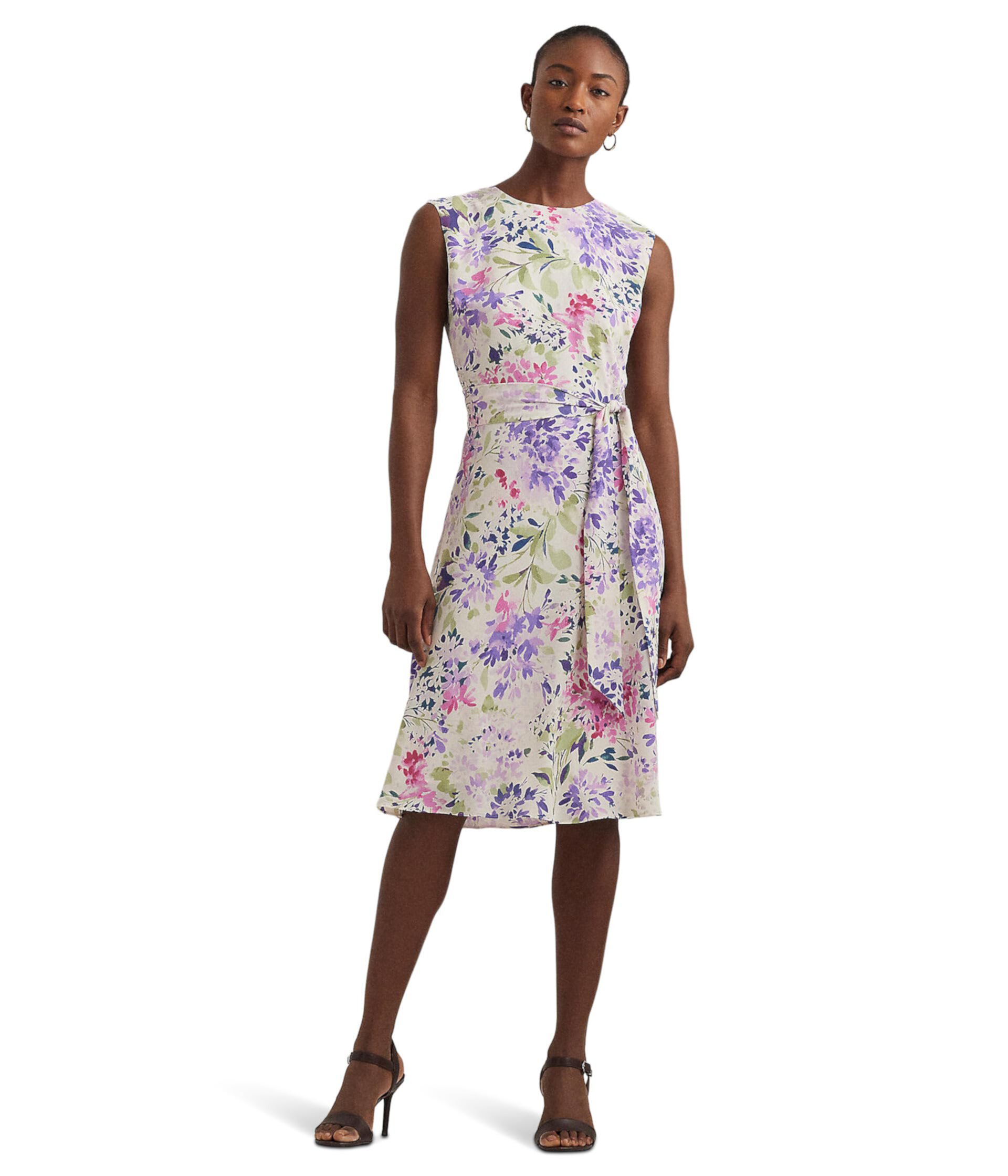 Платье из пузырчатого крепа с поясом и цветочным принтом LAUREN Ralph Lauren