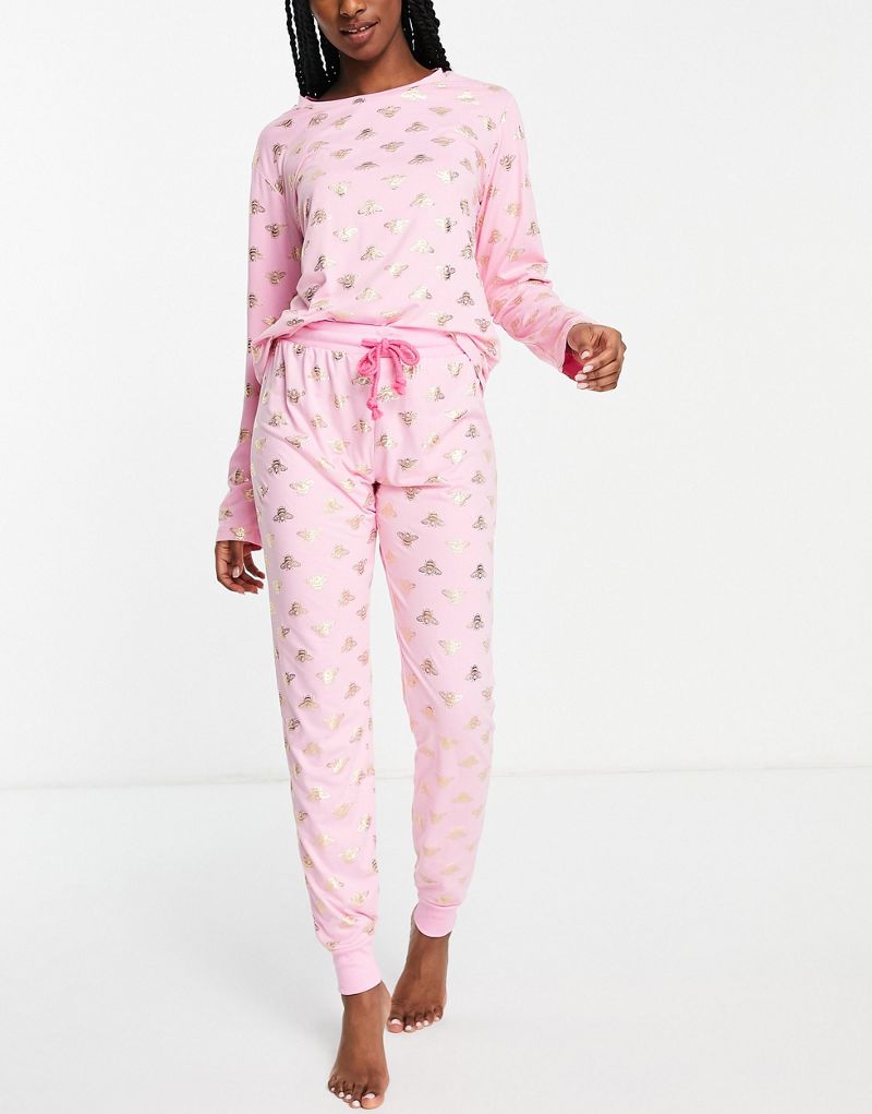 Розовая длинная пижама в форме пчелы из фольги Chelsea Peers Chelsea Peers