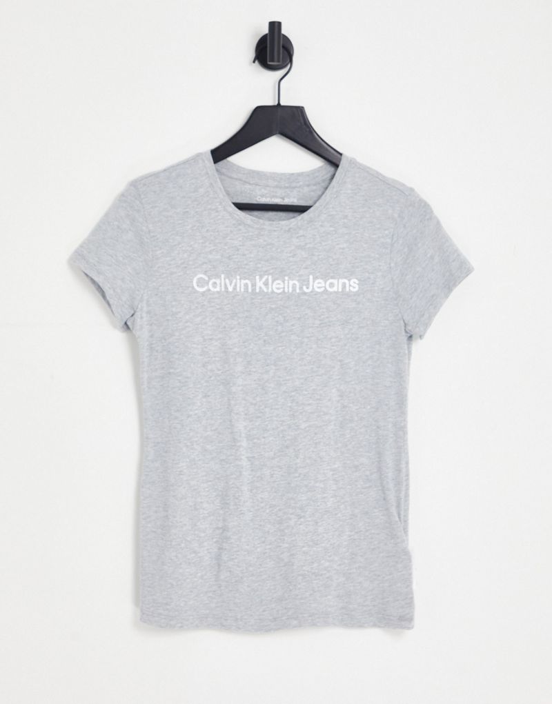 Светло-серая футболка с короткими рукавами и логотипом Calvin Klein Jeans Calvin Klein