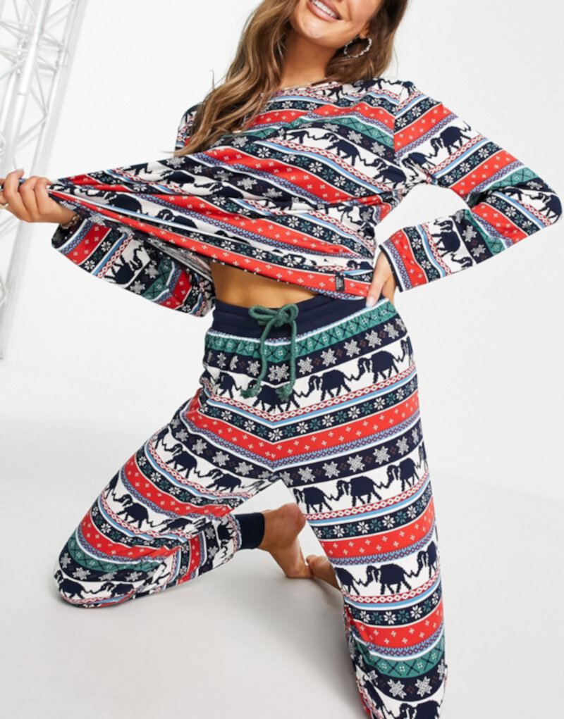 Комплект из полиэфирного топа с длинными рукавами Chelsea Peers и пижамы-джоггера с принтом в виде слонов - MULTI Chelsea Peers