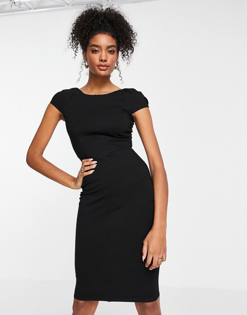 Черное платье-футляр с пышными плечами и лифом Closet London Closet London
