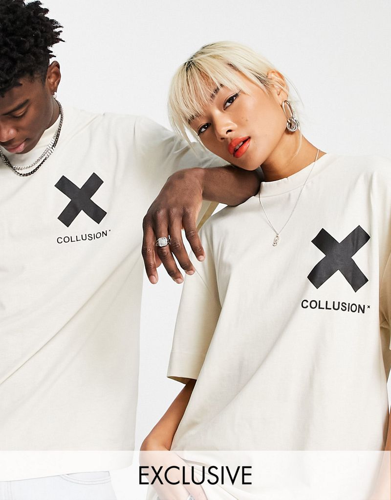 COLLUSION Белая хлопковая футболка с логотипом унисекс - БЕЛАЯ Collusion
