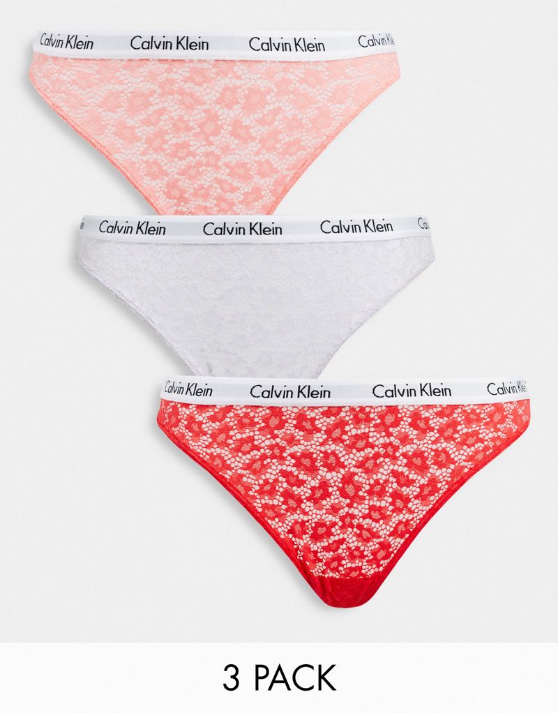 Набор из трех бразильских кружевных трусов Calvin Klein Carousel розового, красного и серого цвета Calvin Klein