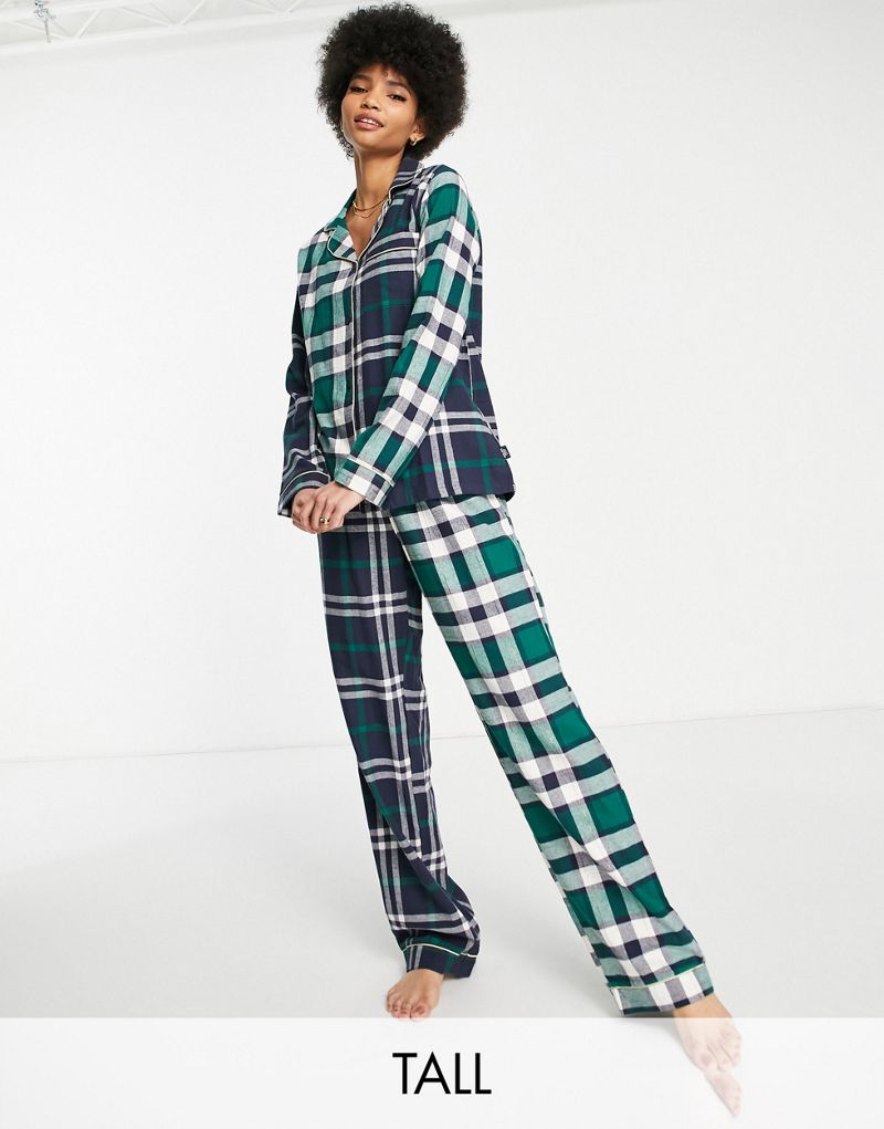 Хлопковый пижамный топ и брюки Chelsea Peers Tall с контрастным принтом в клетку - NAVY Chelsea Peers