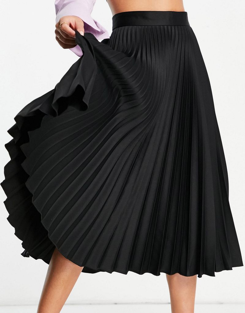 Черная плиссированная юбка миди Closet London Closet London