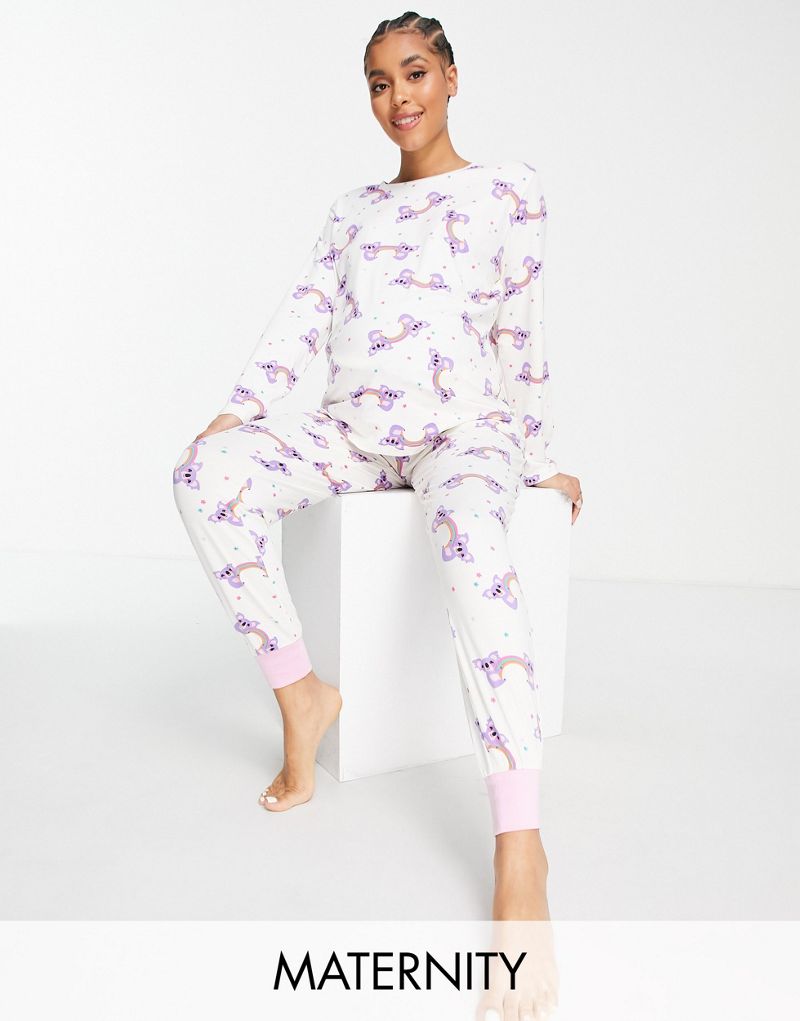 Кремовый длинный пижамный комплект Chelsea Peers Maternity с радужной коалой Chelsea Peers