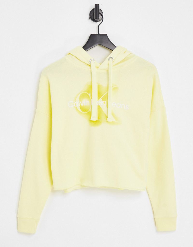 Укороченное худи лимонного цвета с необработанным краем и логотипом Calvin Klein Jeans Calvin Klein