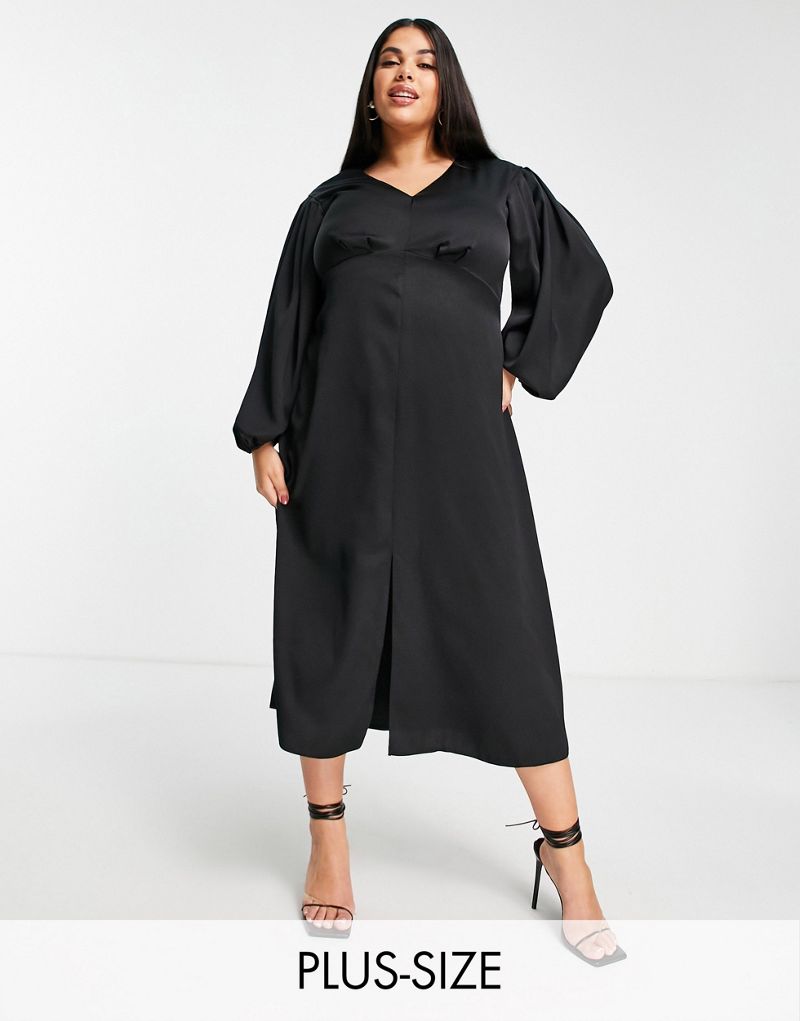 Черное платье миди с объемными рукавами и объемными рукавами в стиле ампир Closet London Plus Closet London Plus