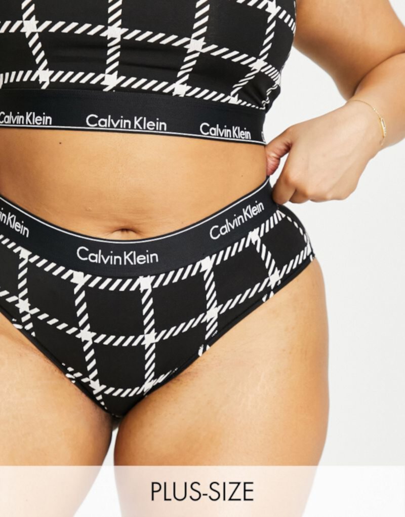 Хлопковые трусы-хипстеры с логотипом и черным принтом Calvin Klein Plus Size Modern Calvin Klein