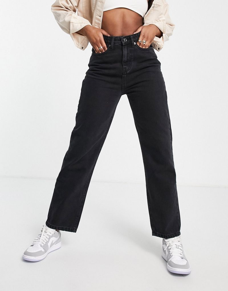 Черные укороченные прямые джинсы с завышенной талией DTT Katy Don't Think Twice