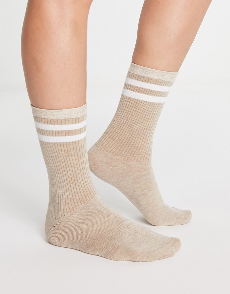 Ego sporty stripe socks in beige EGO