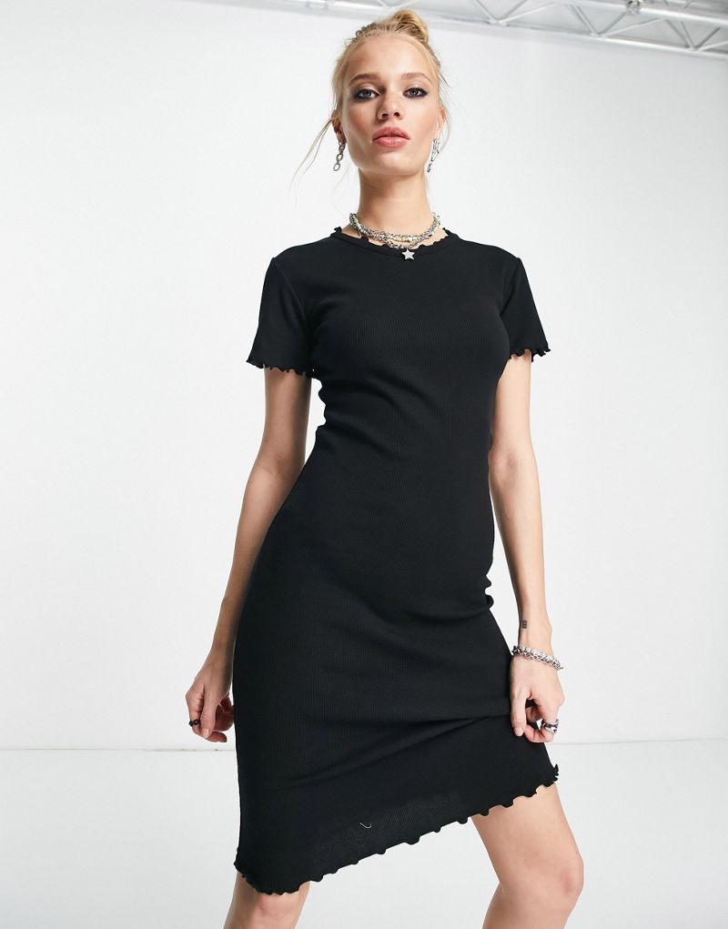 Черное приталенное платье-футболка из смесового хлопка Envii с салатовым краем Envii