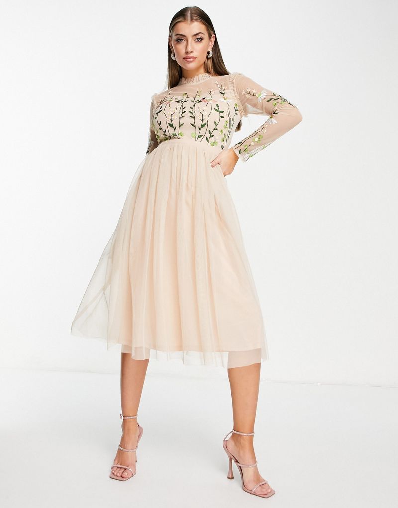 Платье миди Frock and Frill Bridesmaid с плиссированной юбкой и декорированным топом пыльно-лилового цвета Frock and Frill