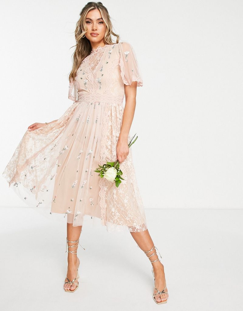 Розовое платье миди с цветочным принтом Frock and Frill Bridesmaid Frock and Frill