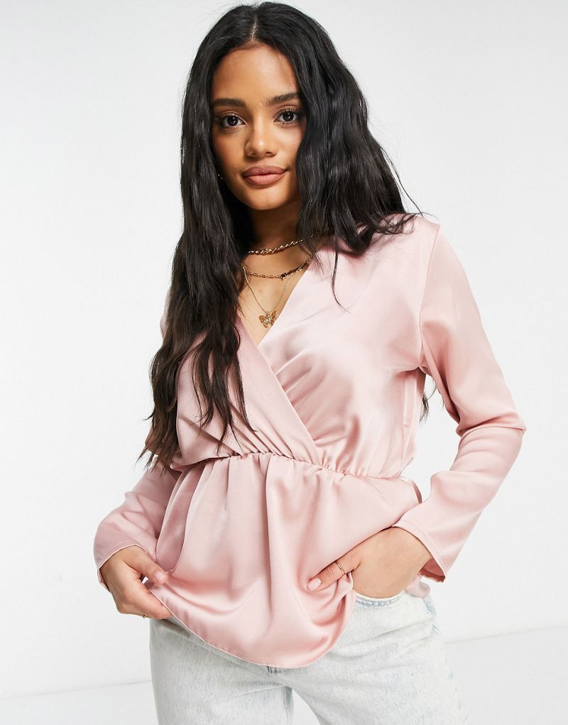 Femme Luxe satin blouse in blush Femme Luxe