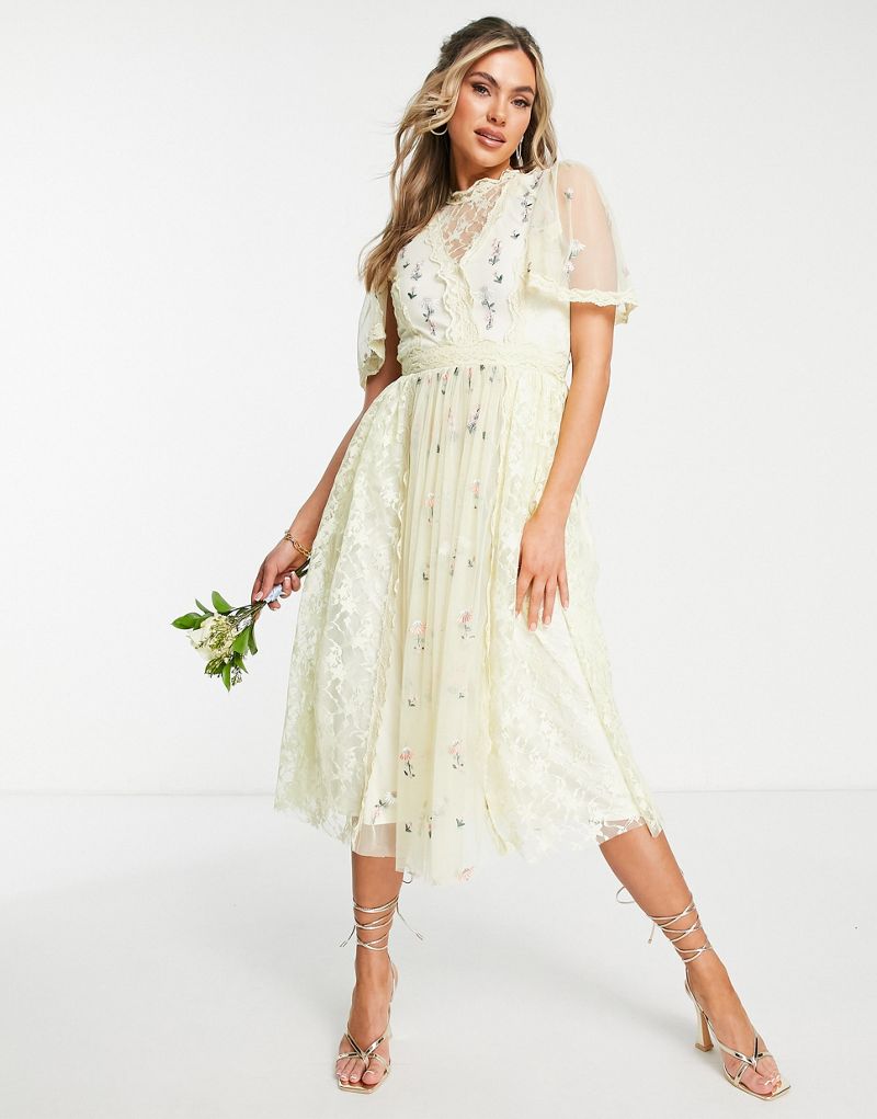 Кремовое платье миди с цветочным принтом Frock and Frill Bridesmaid Frock and Frill