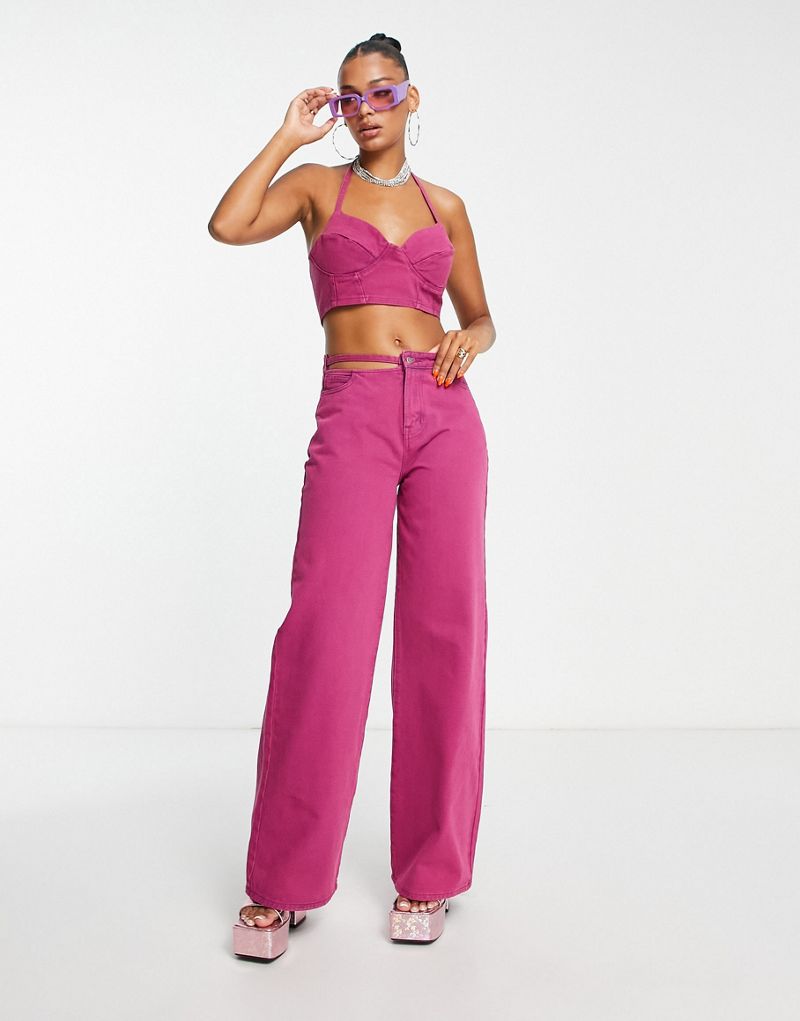 Фиолетовые широкие джинсы с вырезом на талии Fashionkilla — часть комплекта Fashionkilla