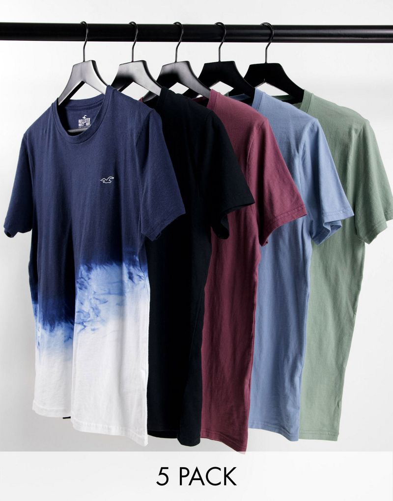 Набор из 5 футболок Hollister с принтом тай-дай черного, синего, розового и зеленого цветов Hollister