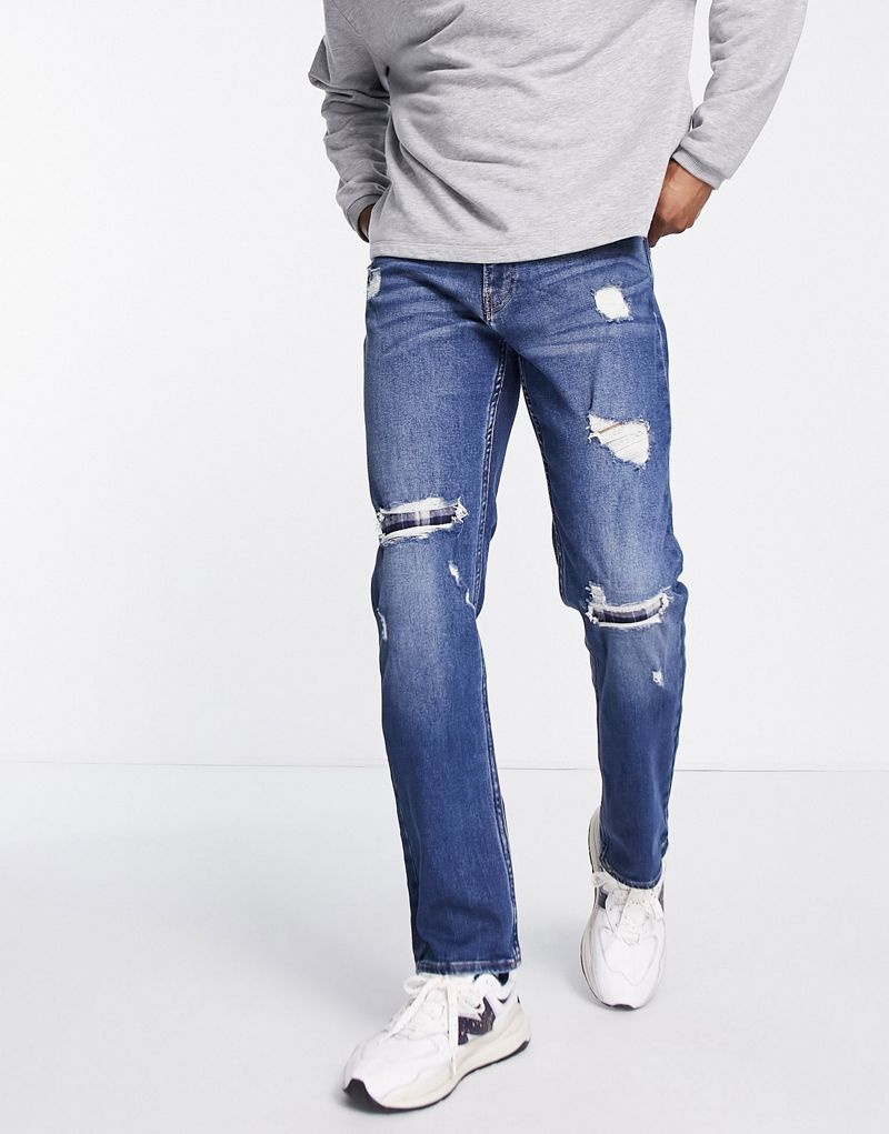 Узкие джинсы прямого кроя с потертостями из фланели с эффектом потертости Hollister Hollister
