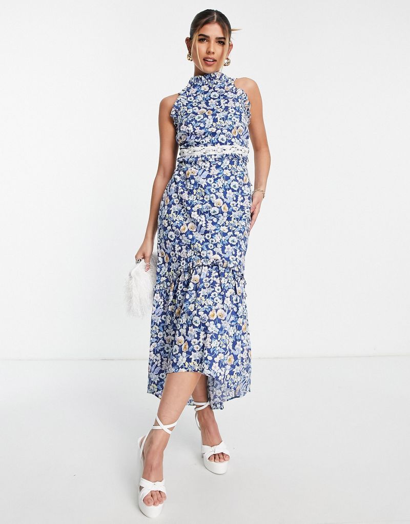 Синее платье с воротником-хомутом Hope & Ivy Made with Liberty Fabric Daniella Hope & Ivy