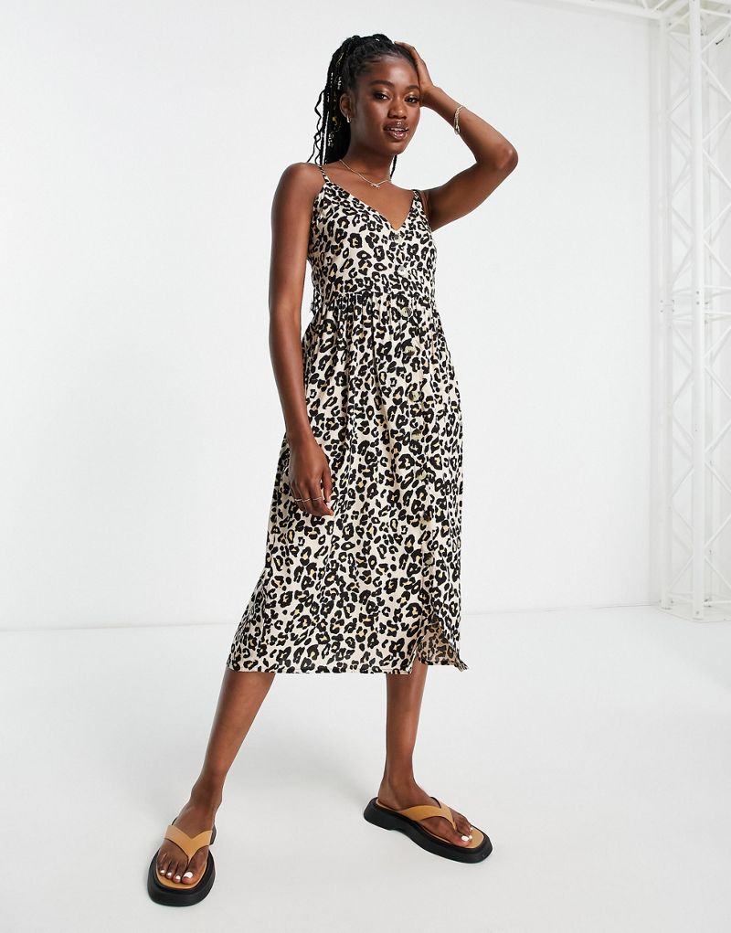  Хлопковое платье-комбинация со средней длиной от Influence с леопардовым принтом Influence