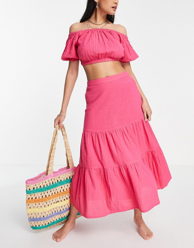 Розовая пляжная ярусная юбка Iisla & Bird — часть комплекта Iisla & Bird