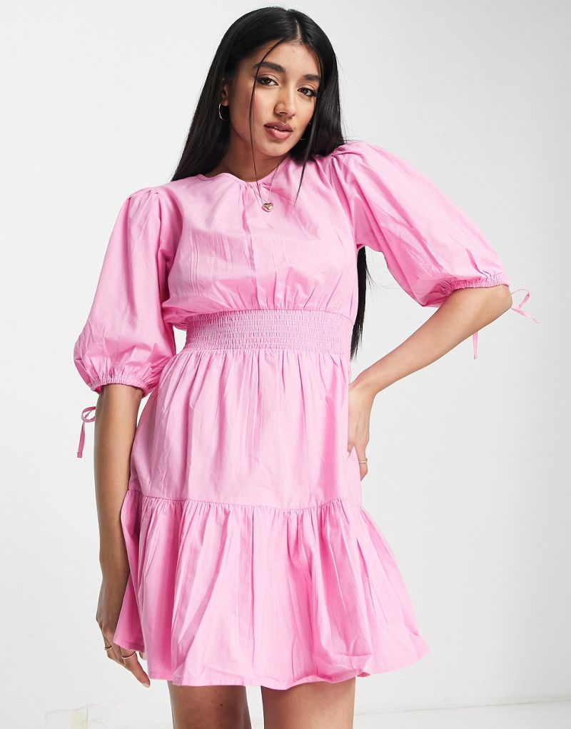 Розовое платье мини с пышными рукавами Influence Influence