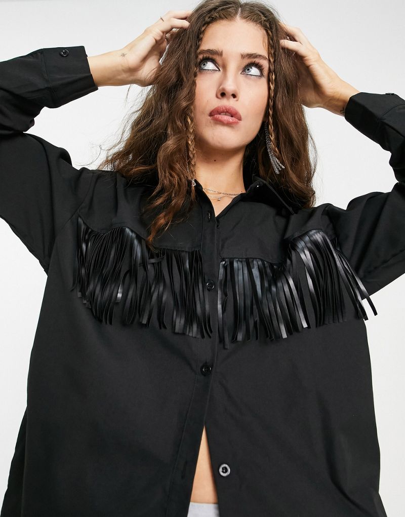 I Saw It First oversized fringe shirt in black I Saw It First