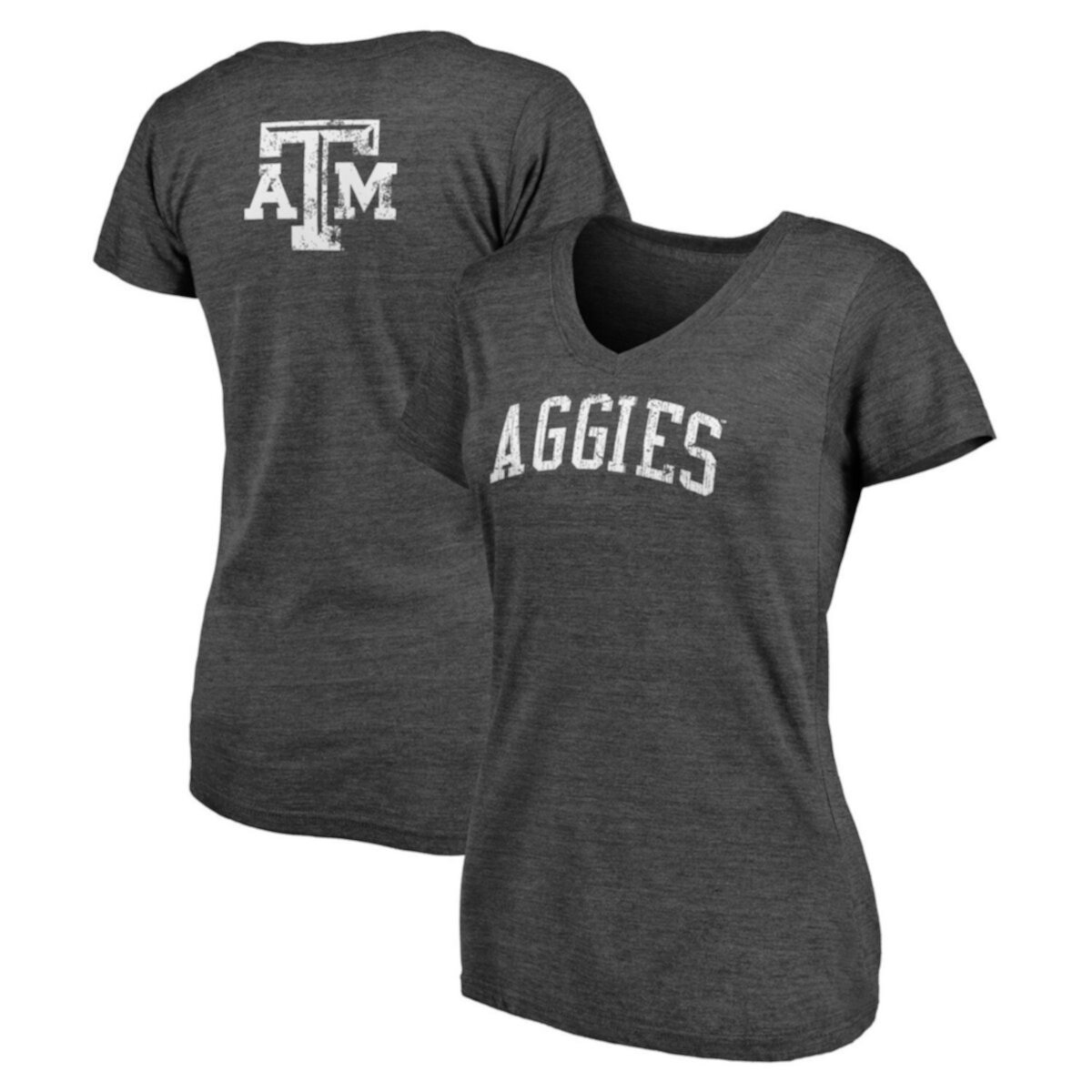 Женская футболка Fanatics темно-серого цвета Texas A&M Aggies Slab Serif Space Dye Tri-Blend с v-образным вырезом Fanatics