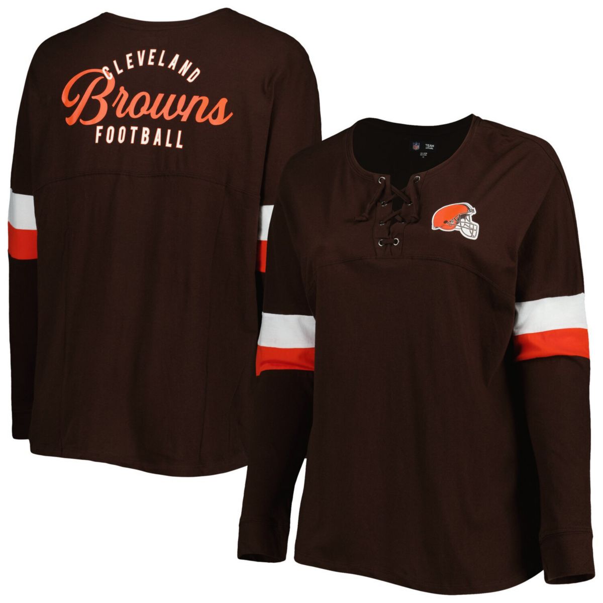 Женская Футболка New Era Cleveland Browns Plus Size Athletic Varsity Lace-Up V-Neck с Длинным Рукавом New Era x Staple