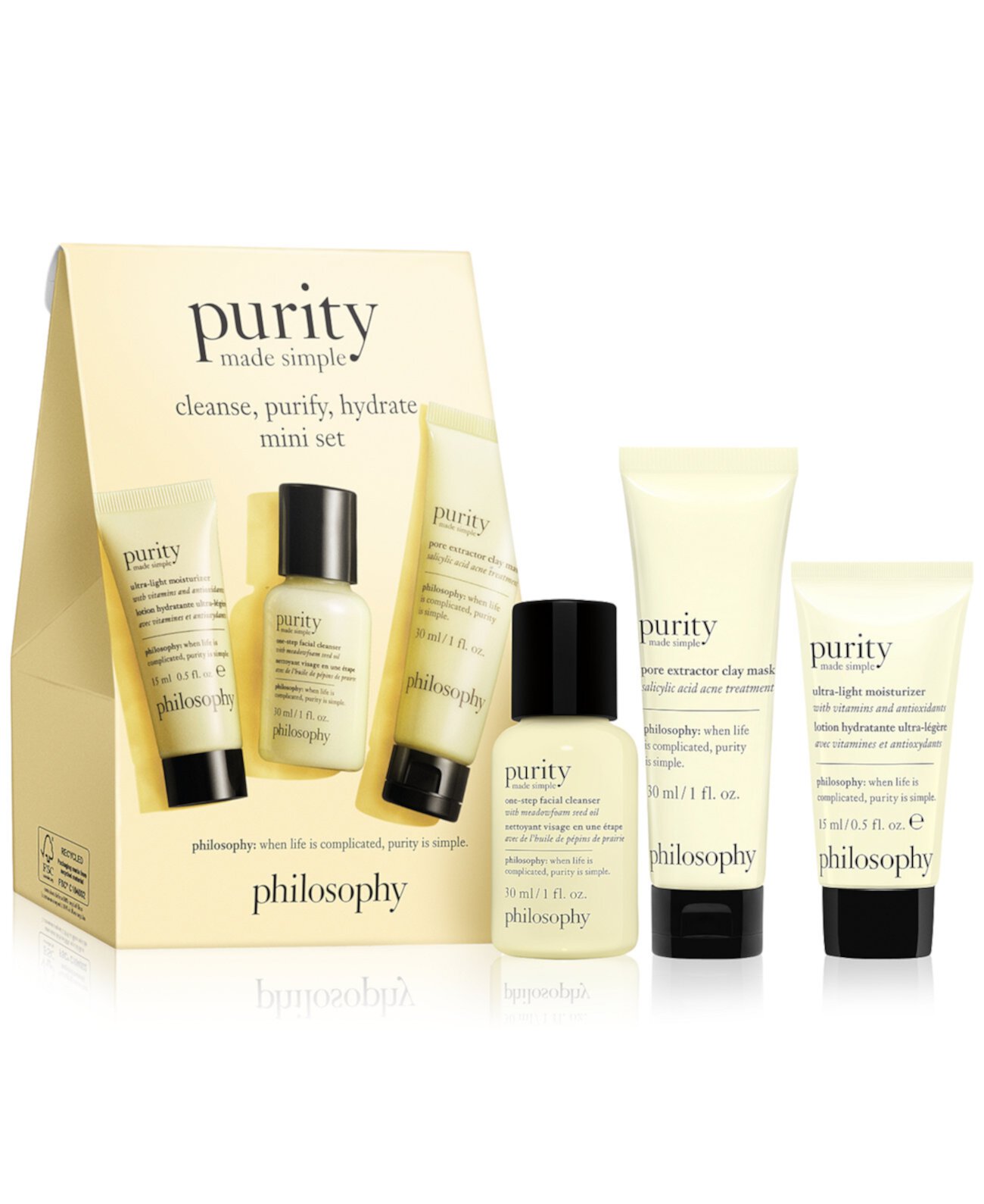 3 шт. Purity Made Simple Cleanse, Purify, Hydrate Mini Set Philosophy