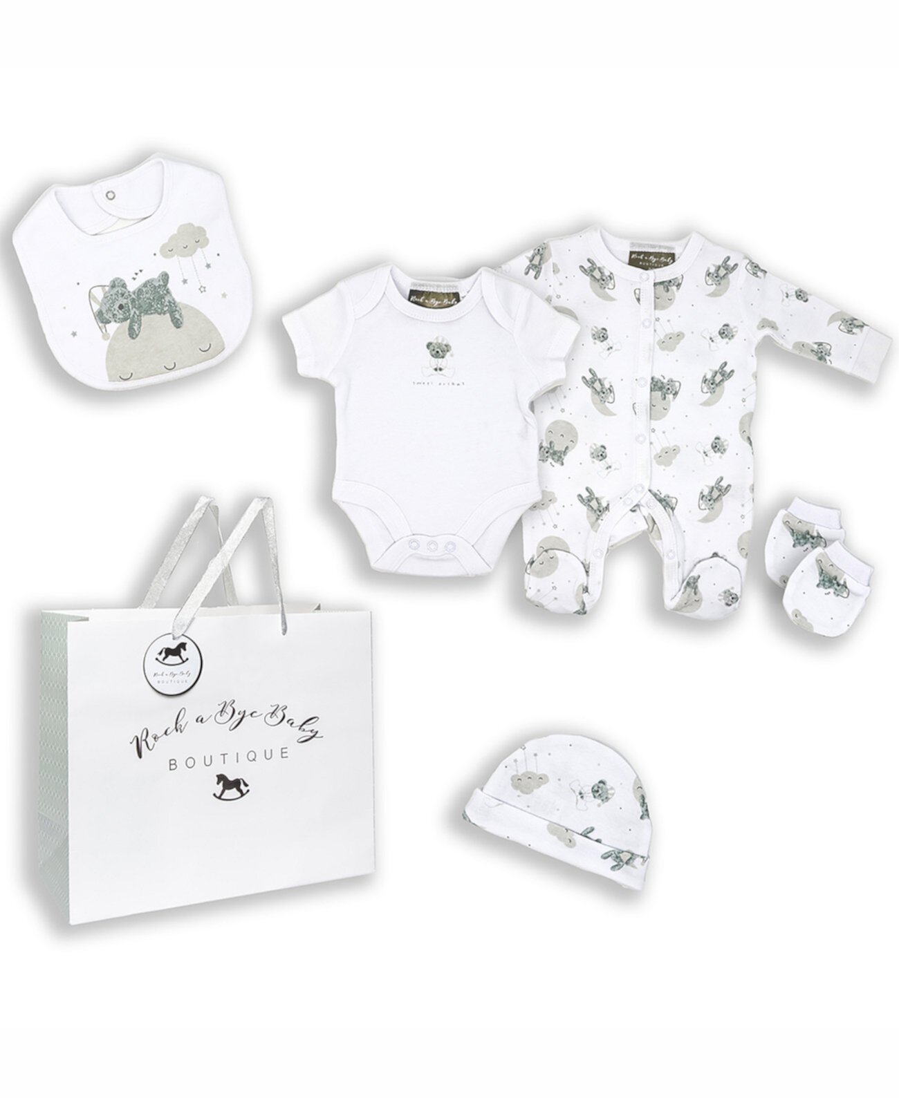Baby Boys and Girls Sweet Dreams Bear Layette Gift в сетчатом мешочке, набор из 5 предметов Rock-A-Bye Baby Boutique