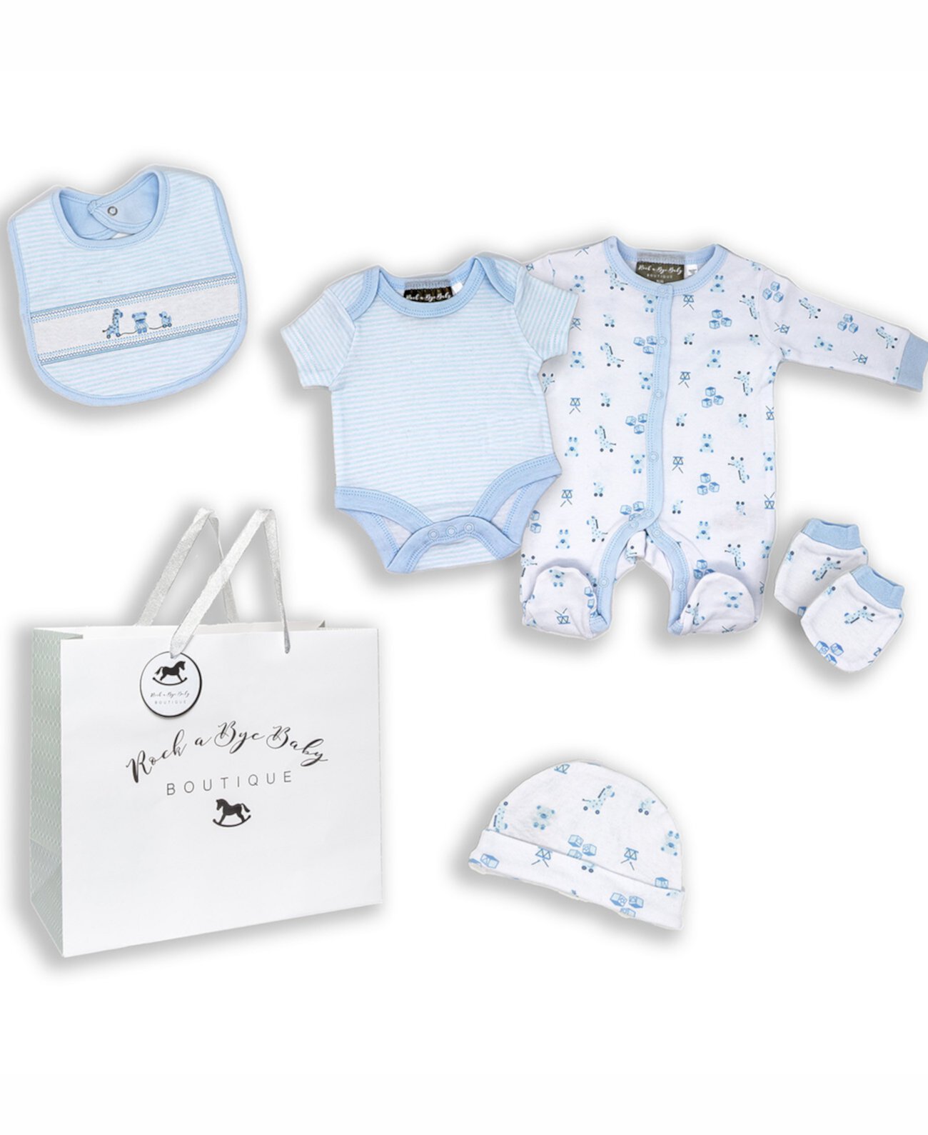 Детский комплект Rock-A-Bye Baby Boutique для мальчиков Toys Layette Gift в сетчатой сумке, 5 предметов Rock-A-Bye Baby Boutique