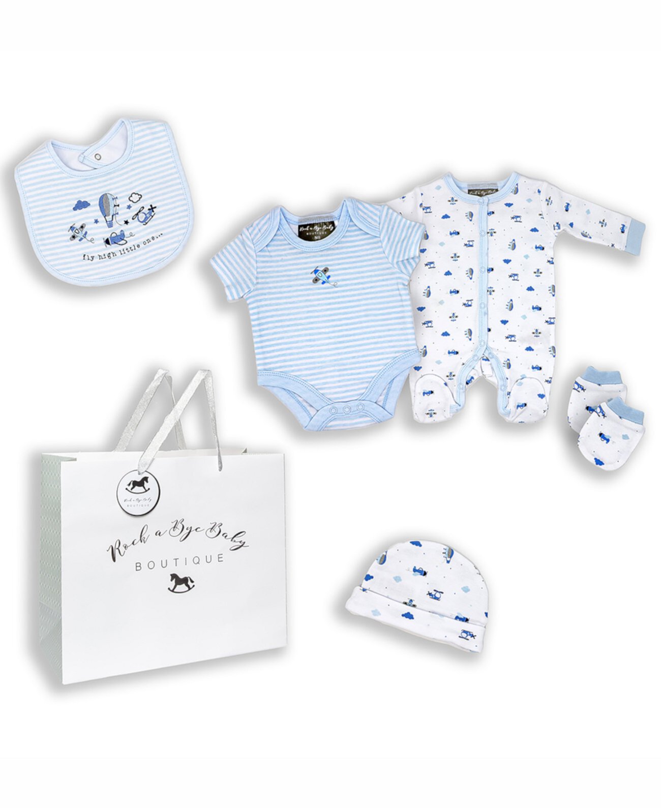 Baby Boys Fly High Layette Gift в сетчатом мешке, набор из 5 предметов Rock-A-Bye Baby Boutique