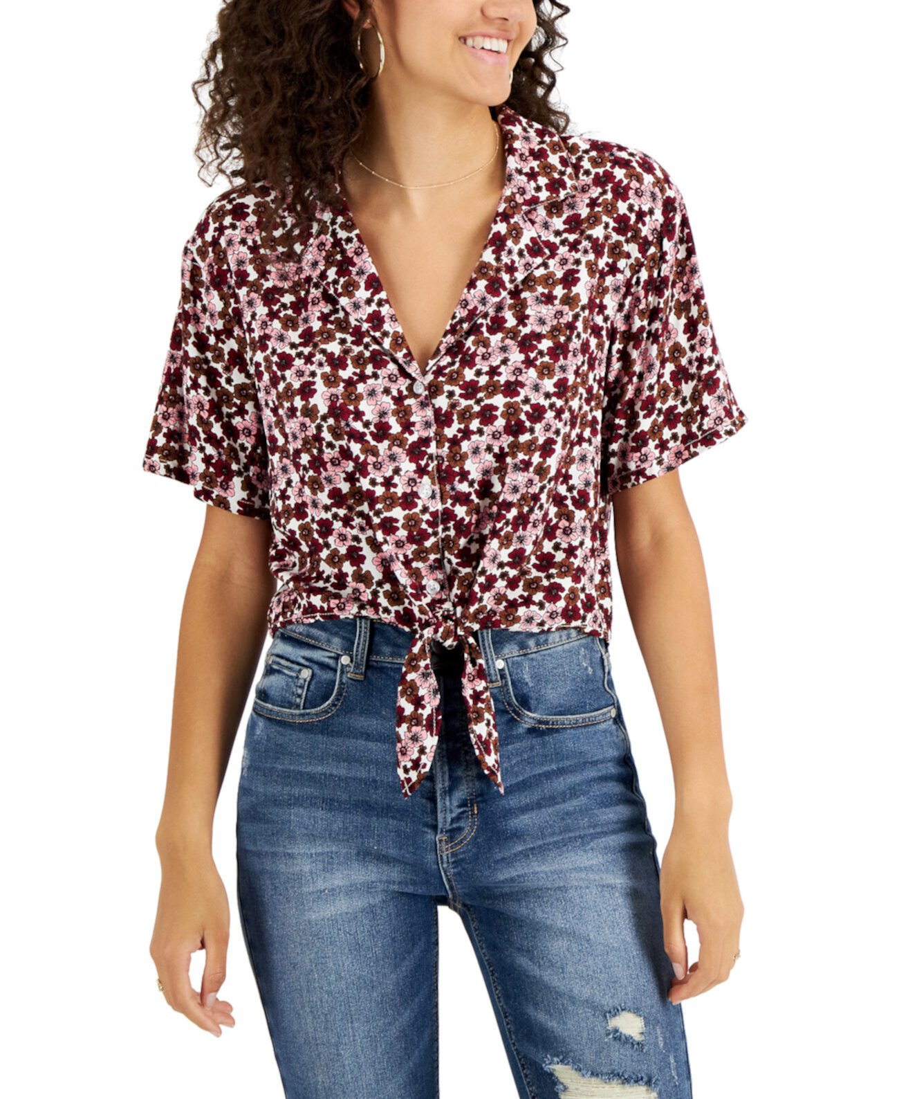 Рубашка с завязками спереди и цветочным принтом для юниоров Self Esteem
