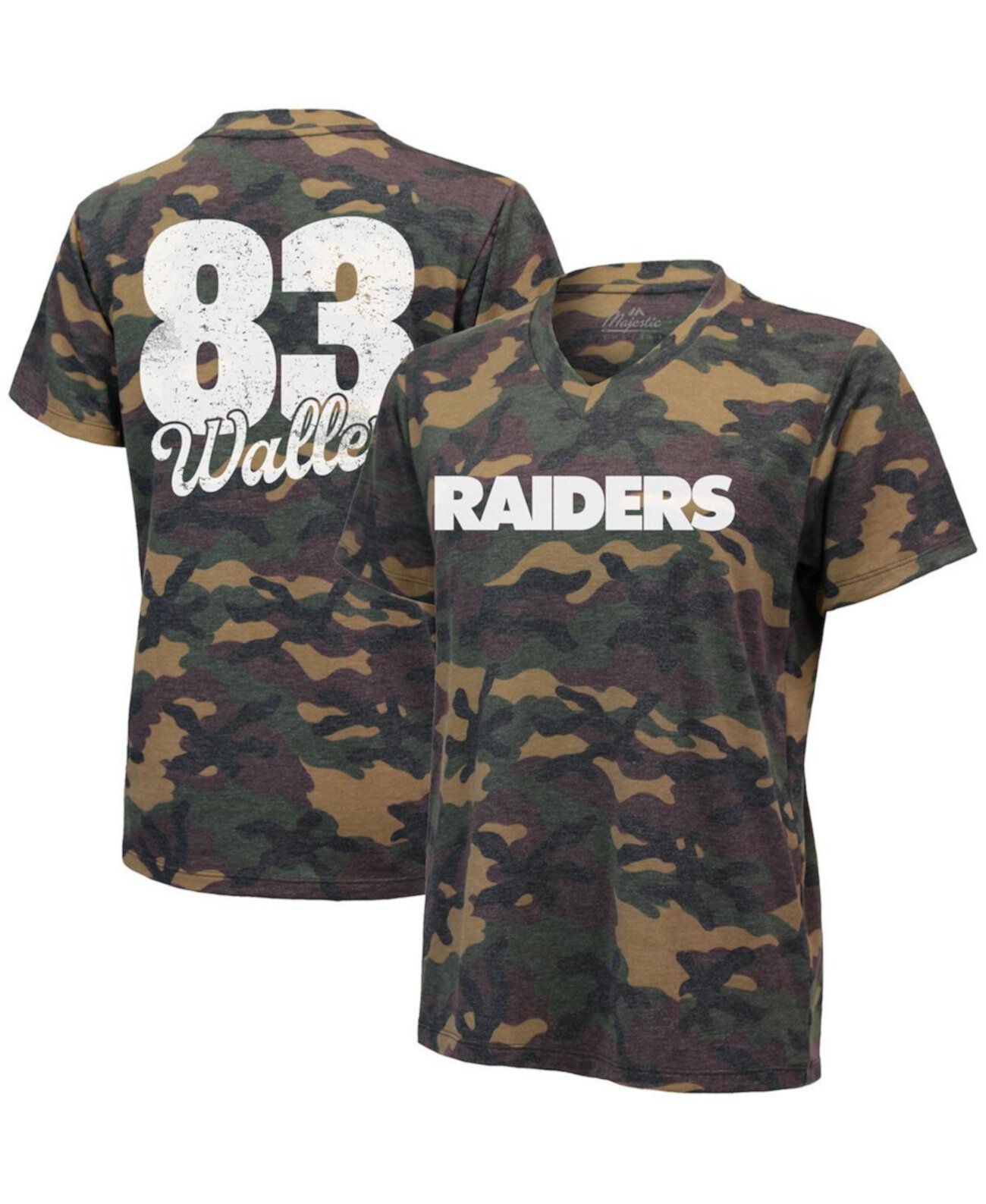 Женская футболка Darren Waller Camo Las Vegas Raiders Name and Number Tri-Blend с v-образным вырезом Industry Rag
