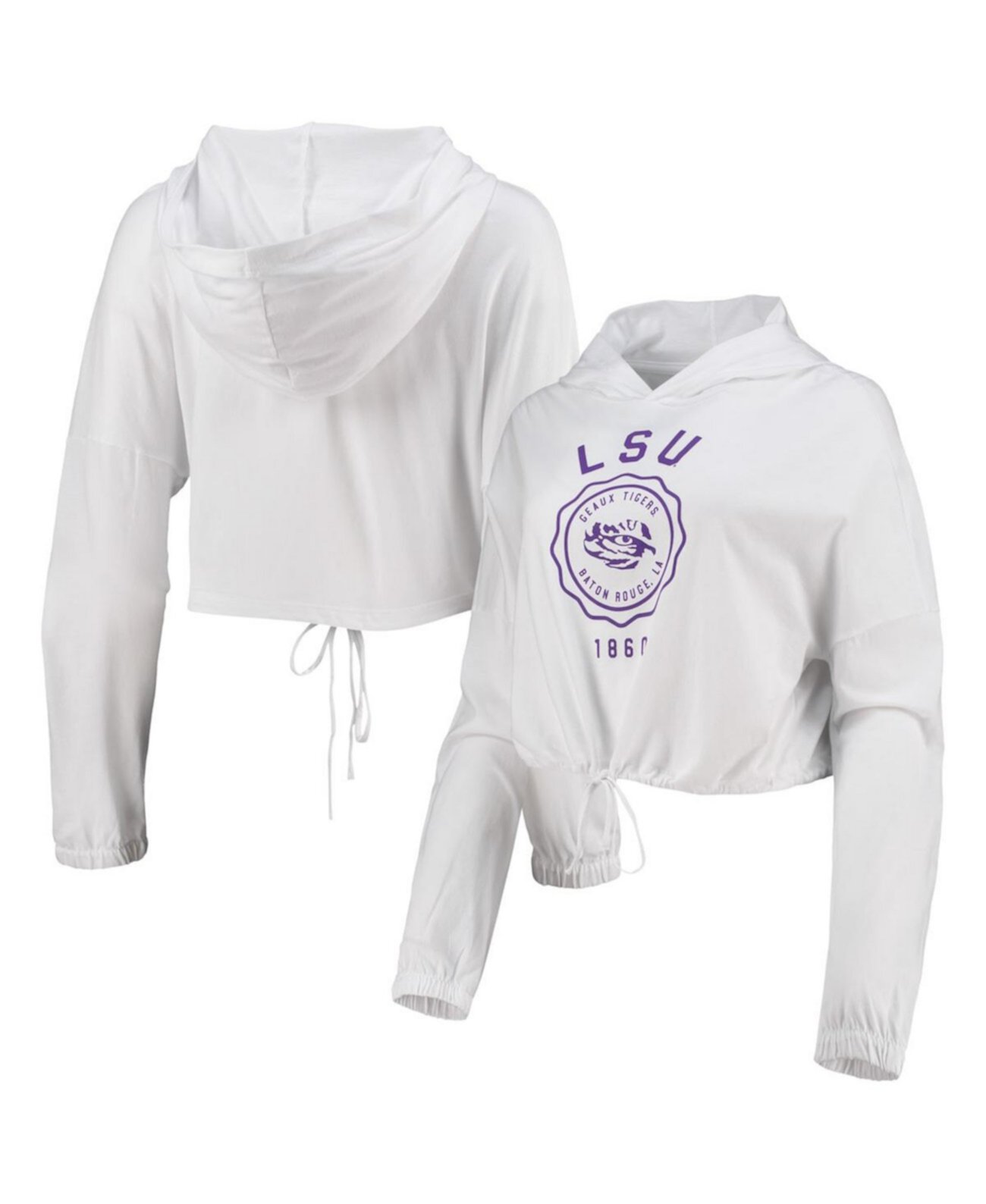 Женская белая укороченная футболка с капюшоном LSU Tigers Poppy с длинным рукавом Summit Sportswear