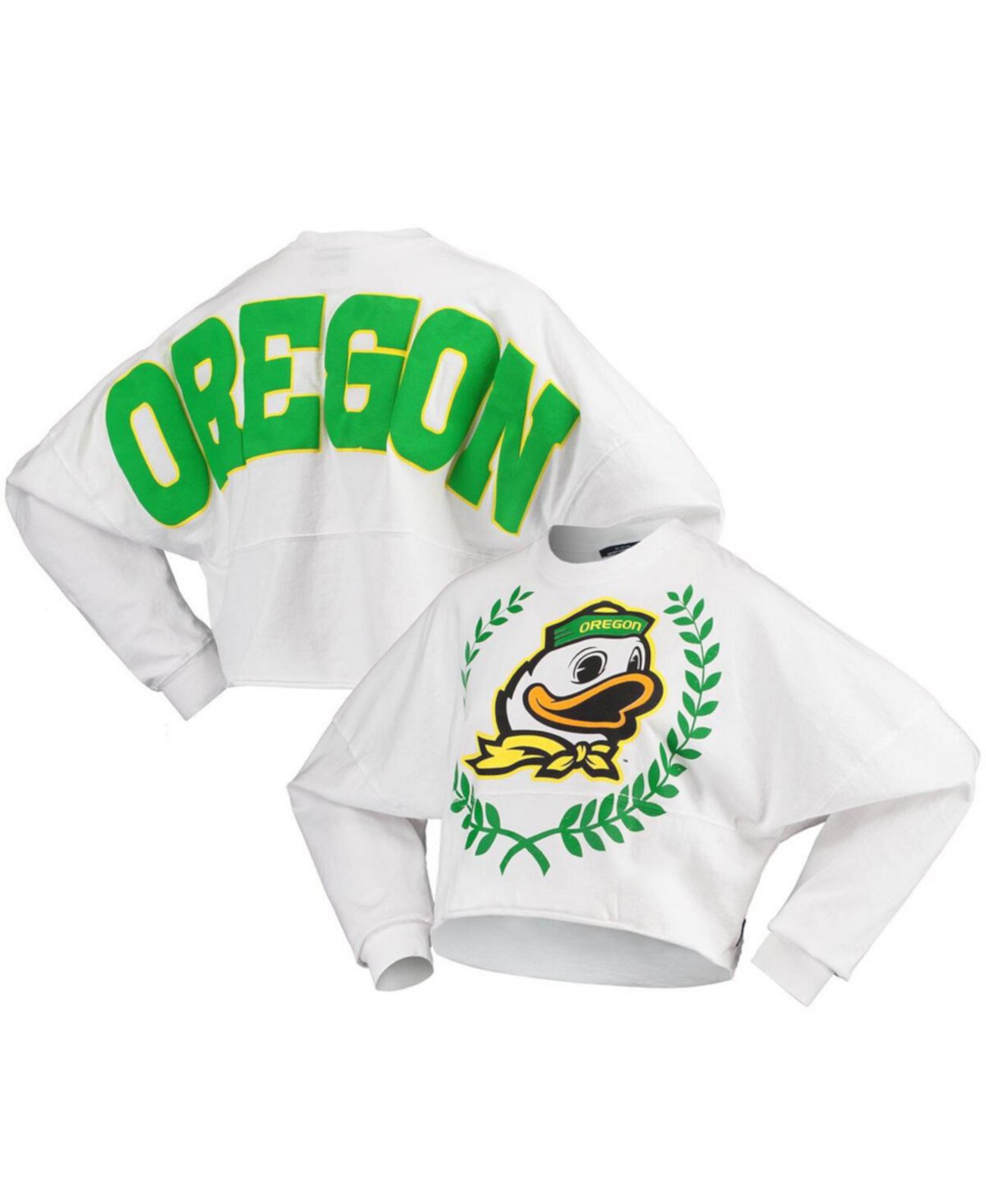Женская белая укороченная футболка с длинным рукавом Oregon Ducks Laurels Spirit Jersey
