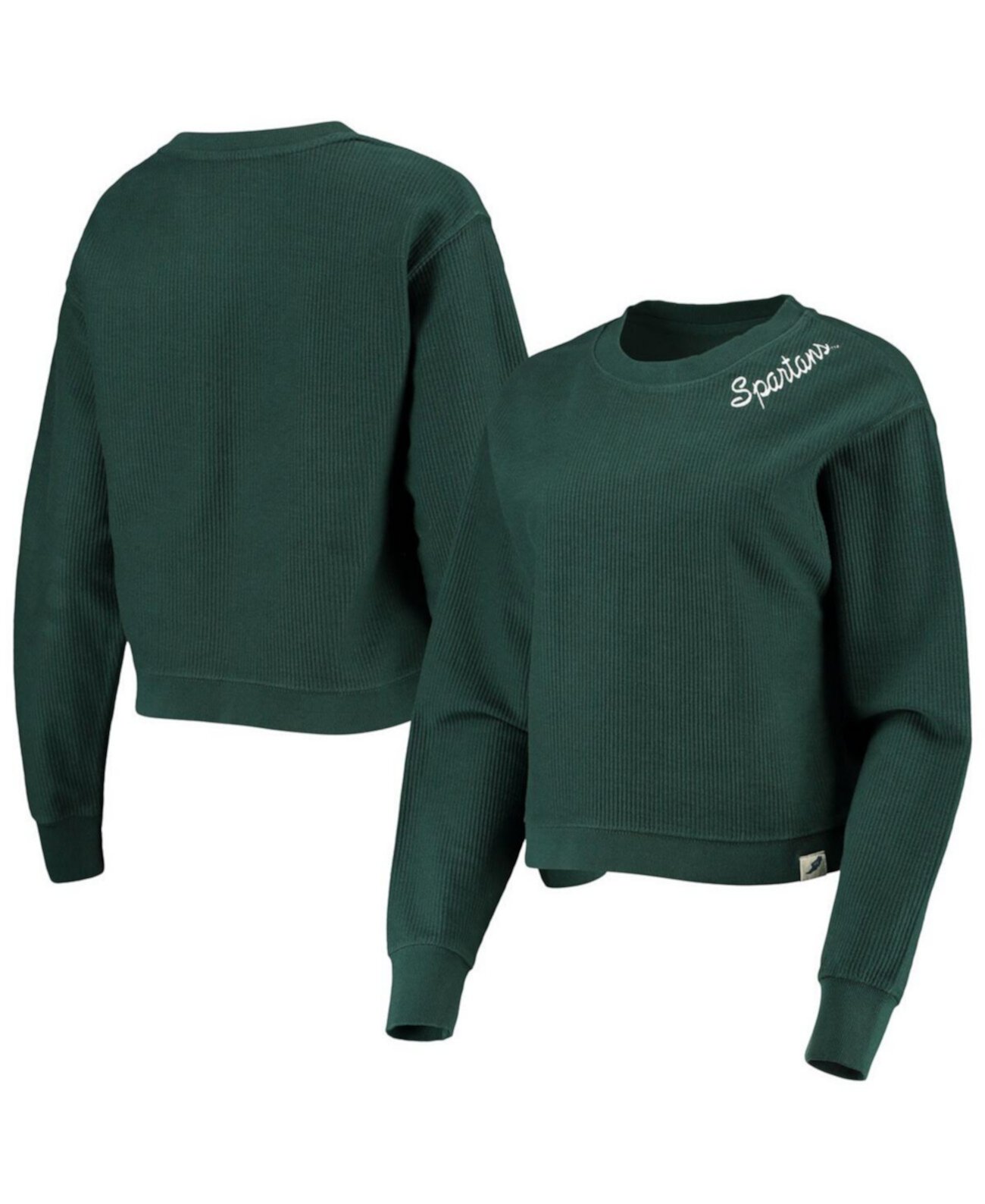 Женская зеленая укороченная толстовка из кордового пуловера Michigan State Spartans из кордовой древесины League Collegiate Wear
