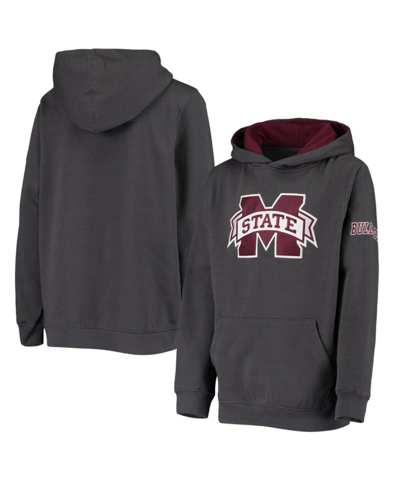 Темно-серый пуловер с капюшоном и большим логотипом Big Boys Mississippi State Bulldogs Stadium Athletic