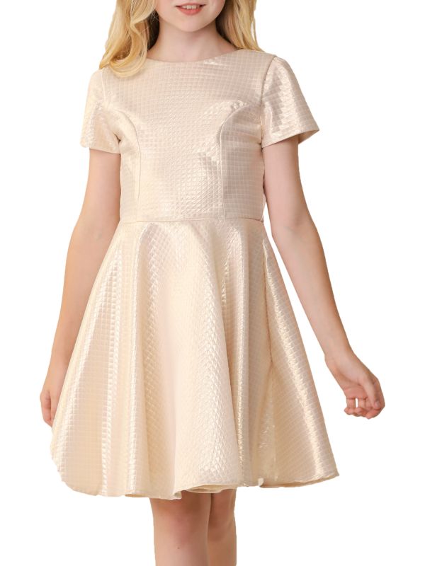 Жаккардовое платье для девочки с короткими рукавами Un Deux Trois