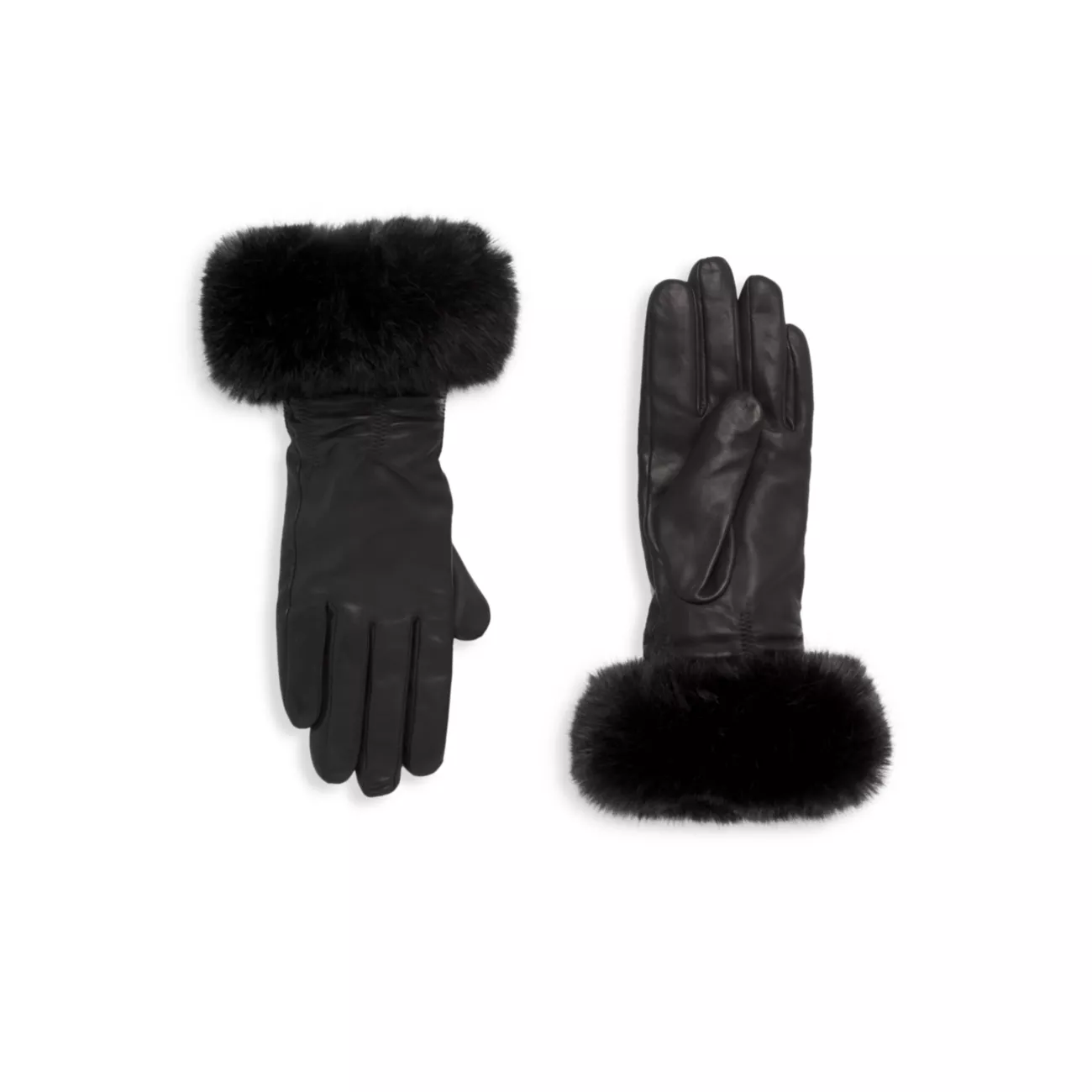 Кожаные перчатки со сборками и отделкой из искусственного меха на кашемировой подкладке Sofia Cashmere