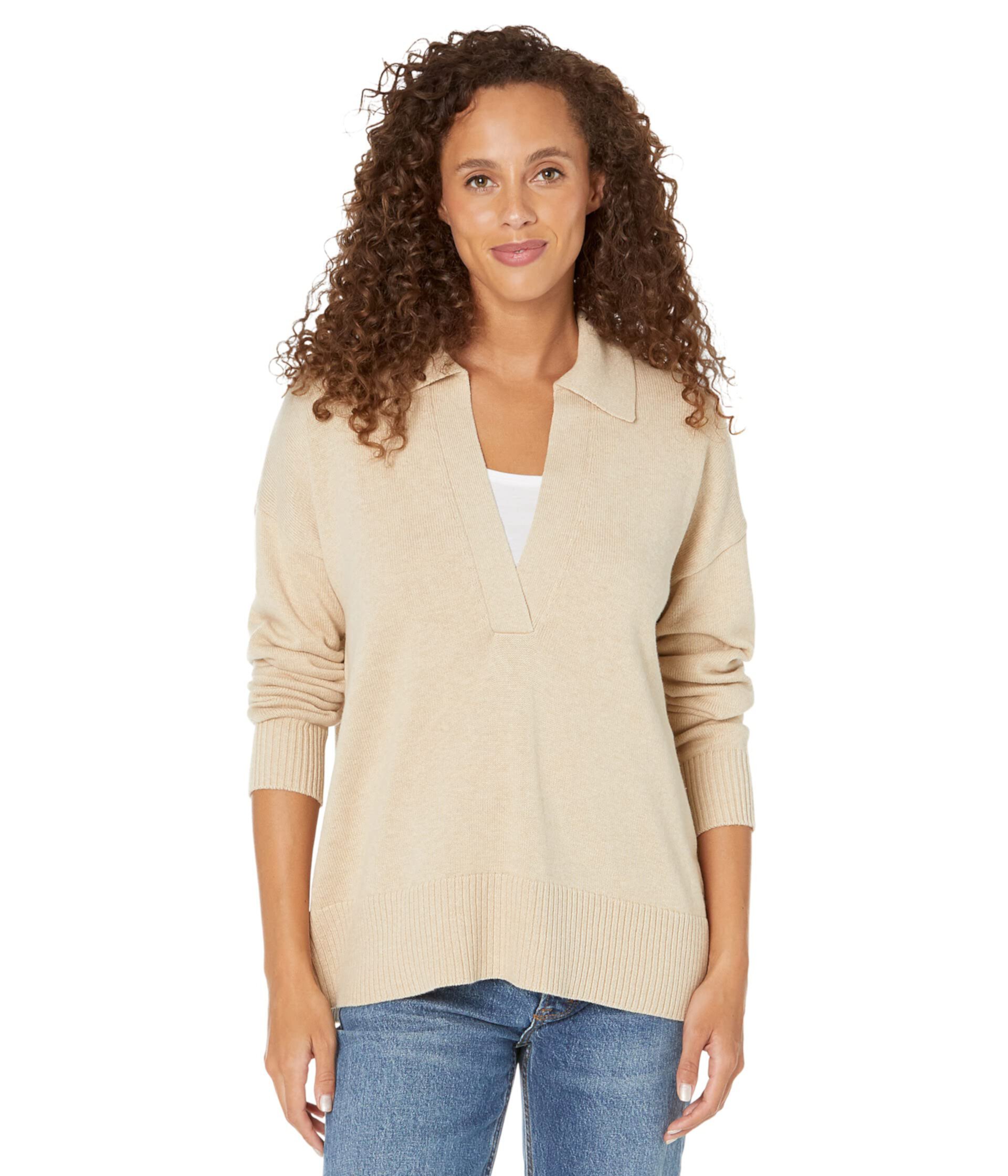 Cotton Cashmere Deep V Polo Sweater Elliott Lauren