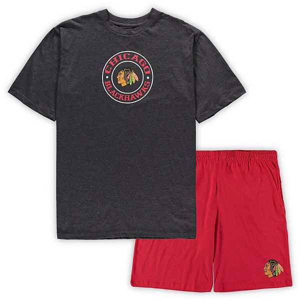 Мужская футболка Concepts Sport Red/Heathered Charcoal Chicago Blackhawks Big & Tall с футболкой и шортами Sleep Set Unbranded