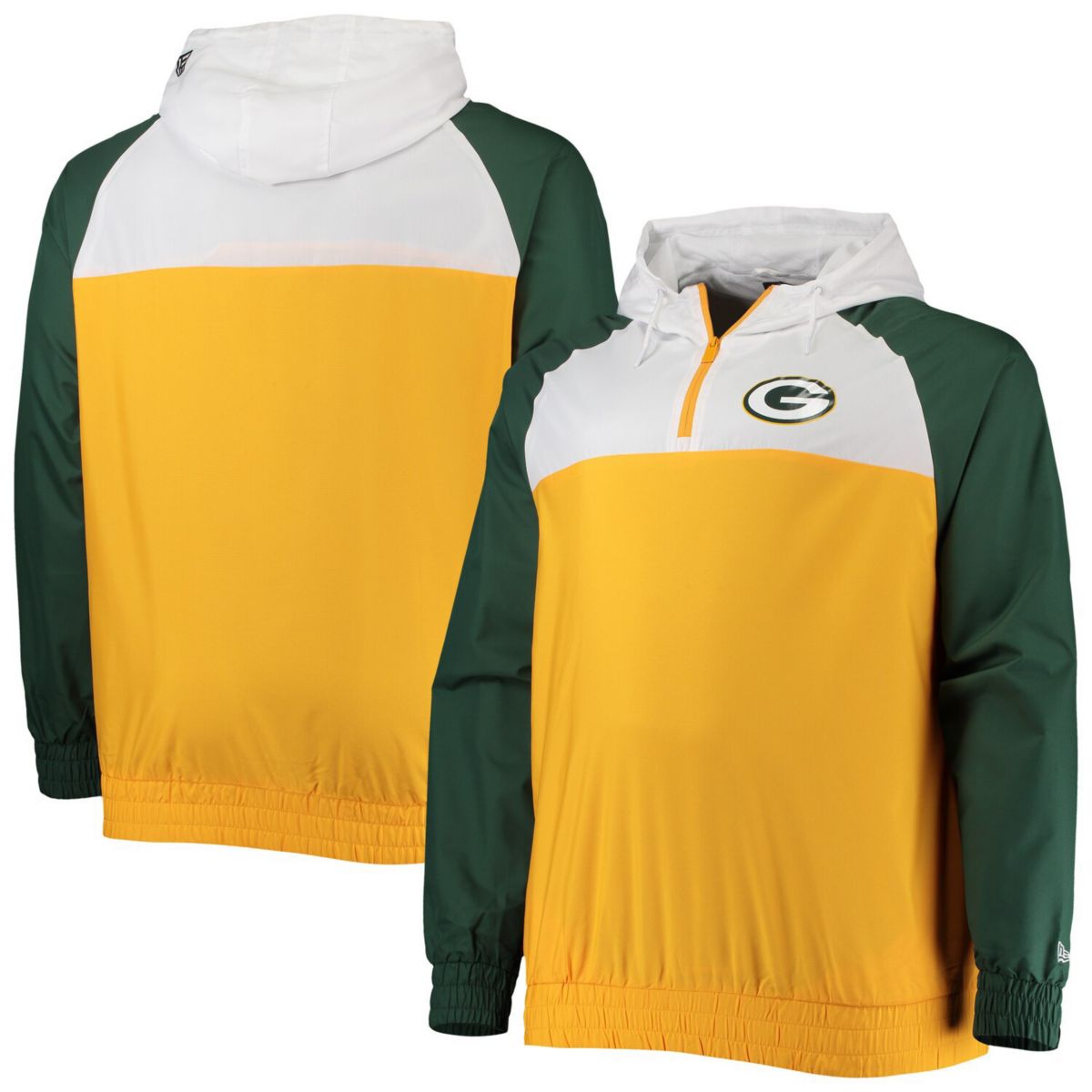 Мужское худи New Era с 1/4 молнией и рваными рукавами Green Bay Packers New Era