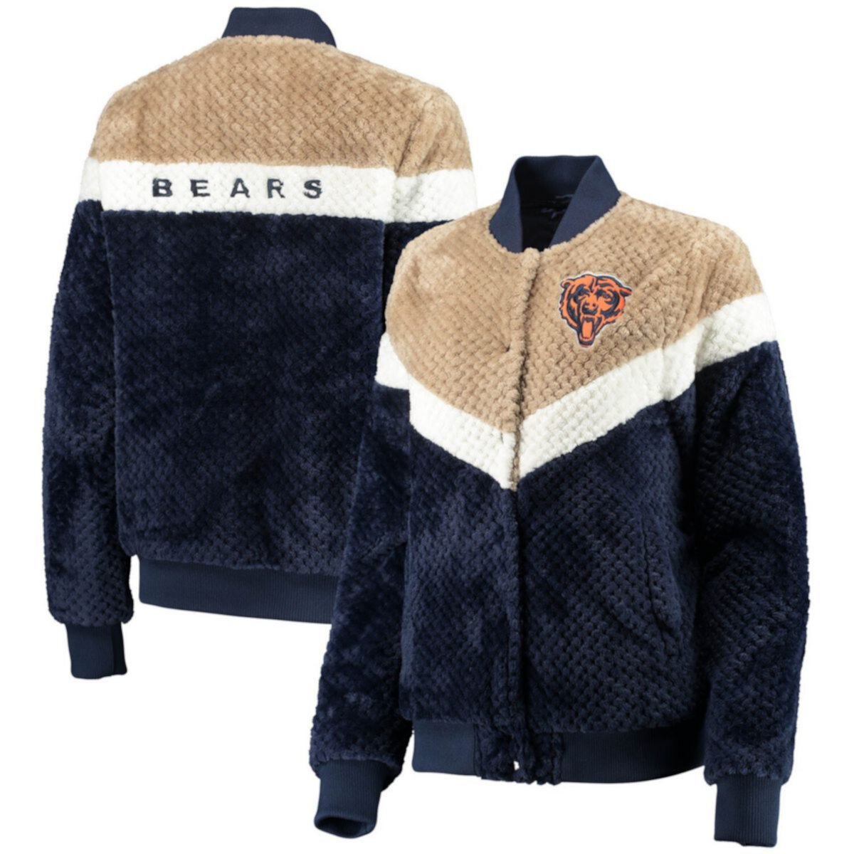 Женская Повседневная куртка G-III 4Her by Carl Banks Navy/Cream Chicago Bears Riot Squad Sherpa Full-Snap In The Style