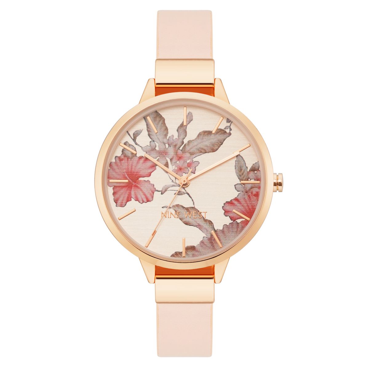 Женские часы Nine West с розовым ремешком и цветочным циферблатом Nine West