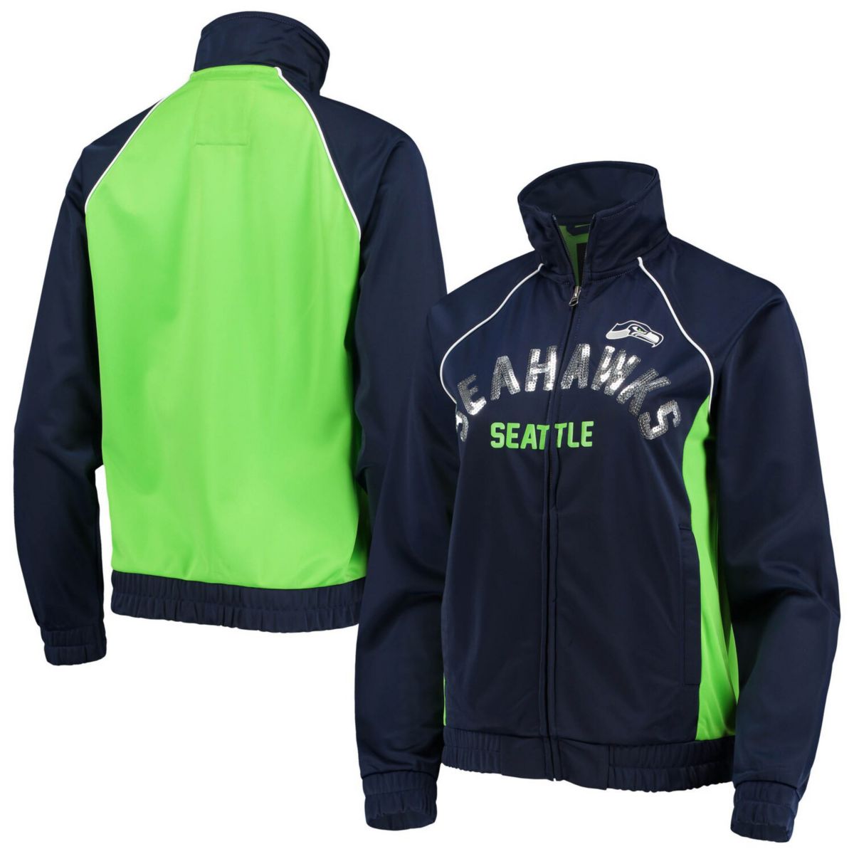 Женская Повседневная куртка G-III 4Her by Carl Banks Seattle Seahawks Backfield Raglan College Navy/Neon Green In The Style